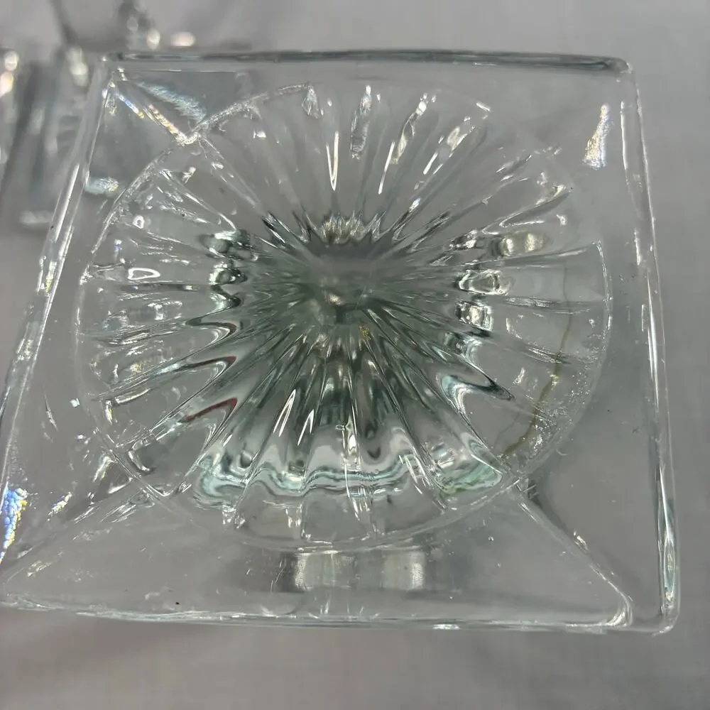 Vintage Clear Glass Candlestick Holders Set of 3 Square Base Taper Candle Holder